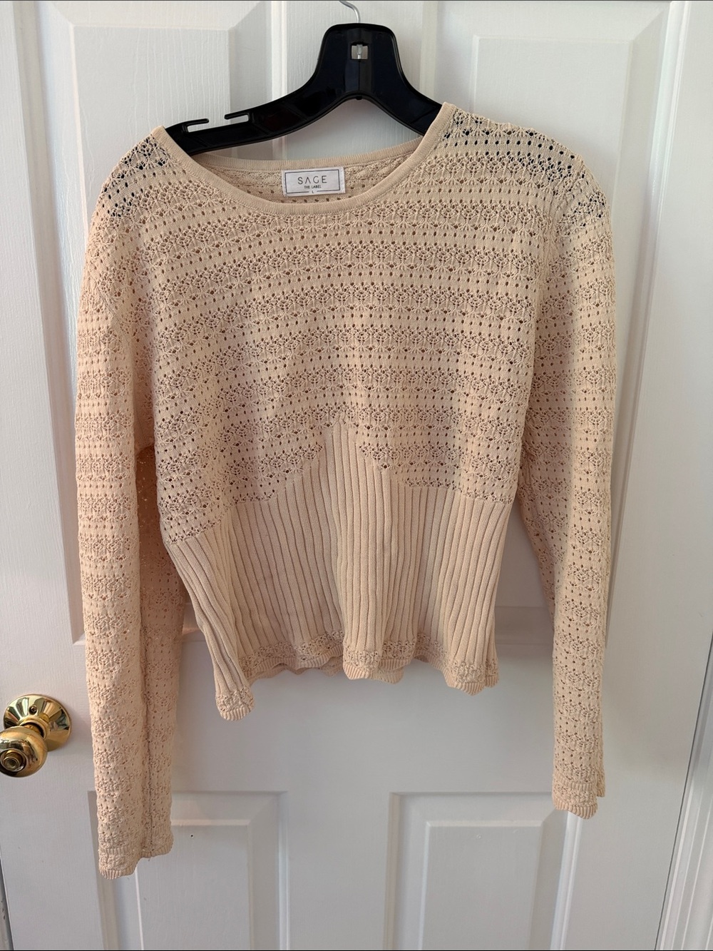 Sage Cream Open-Weave Scoop Neck Sweater